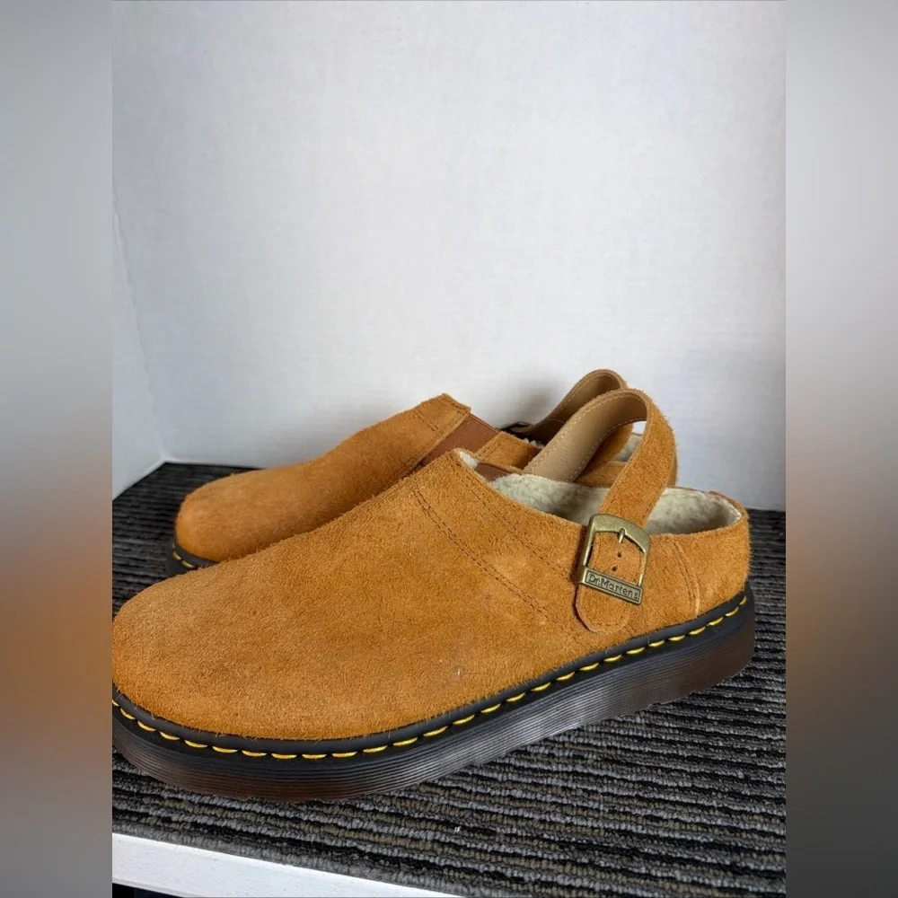 Dr Martens Isham Faux Shearling Long Napped Suede Slingback Mules-men 13 Wmn 12 - Picture 4 of 10